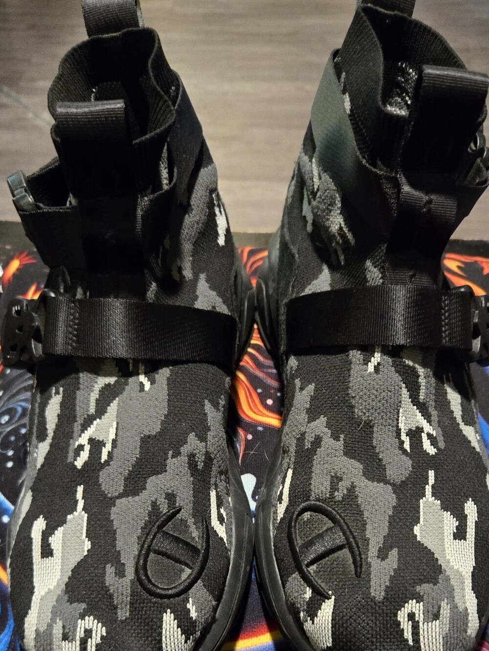 Champion Men's Black and Gray Camo Mid-Top Athletic Sneakers with Strap